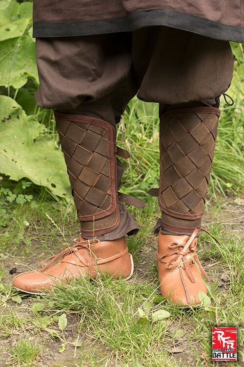 RFB leather Viking greaves, brown, pair