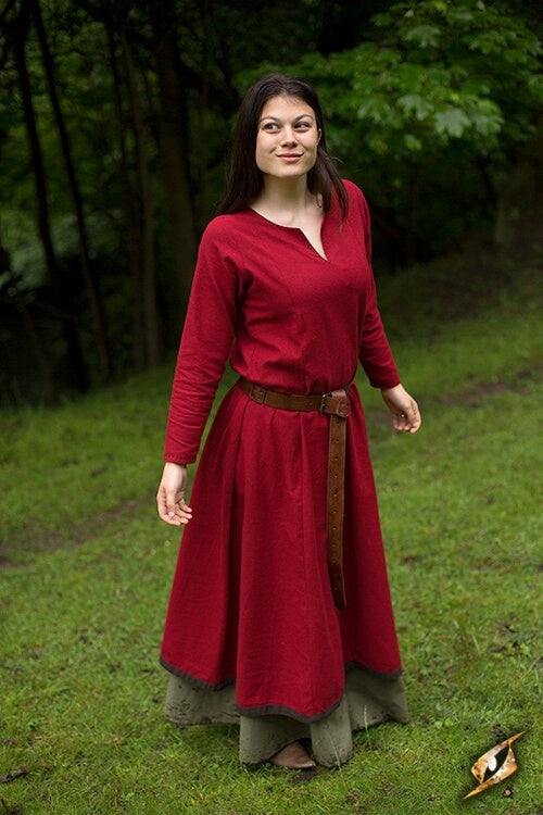 Middeleeuwse jurk Anne, donkerrood/bruin