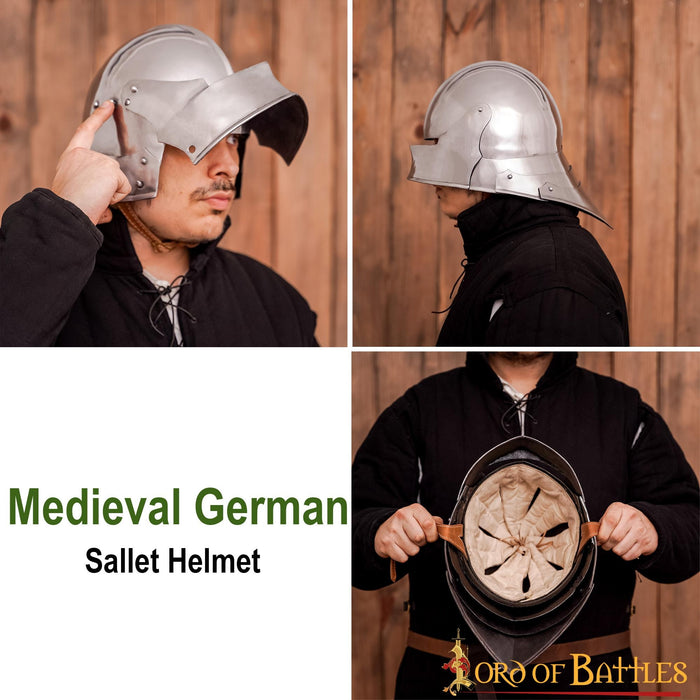 German sallet with neck protector, 2 mm (battle-ready)