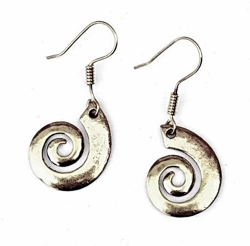 Celtic earrings with spiral, silvered bronze