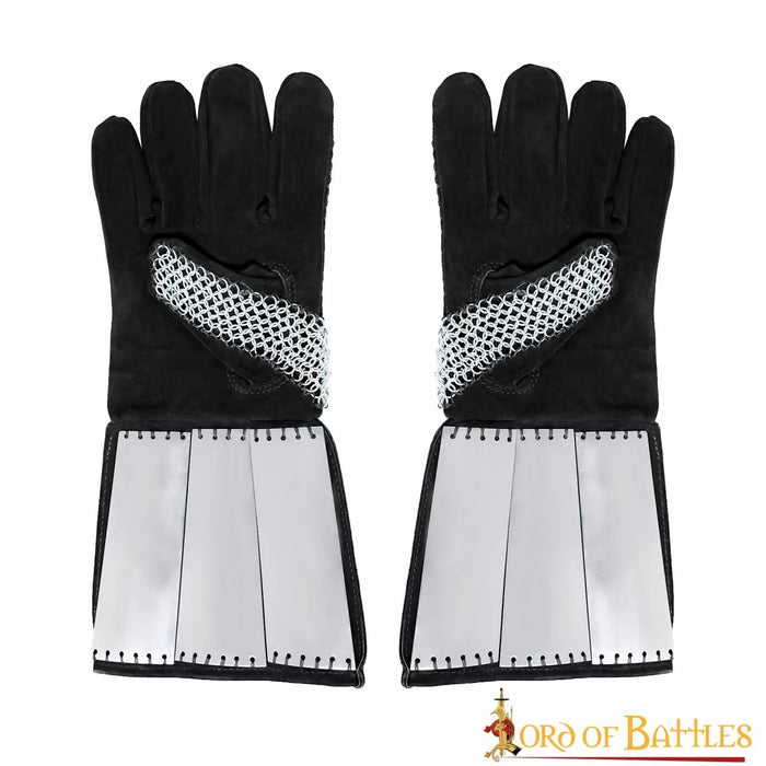 Chain mail gloves with steel plates, butted, 6 mm