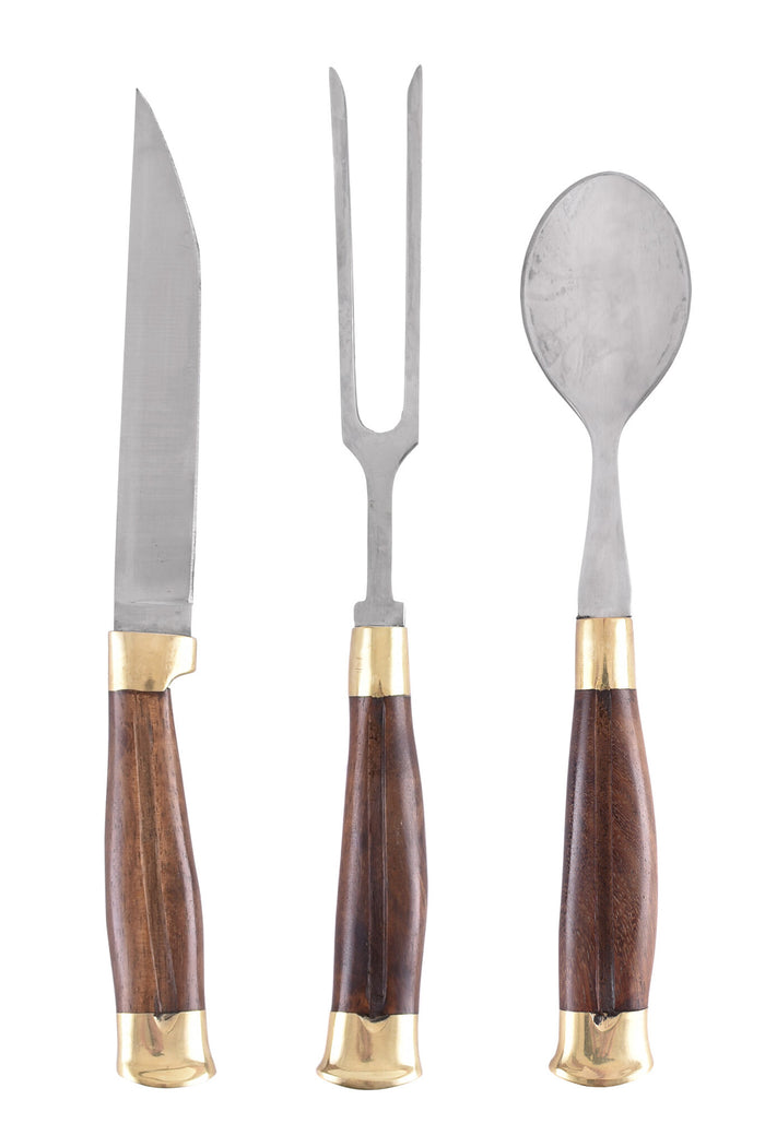 Wooden cutlery set with pouch, stainless steel