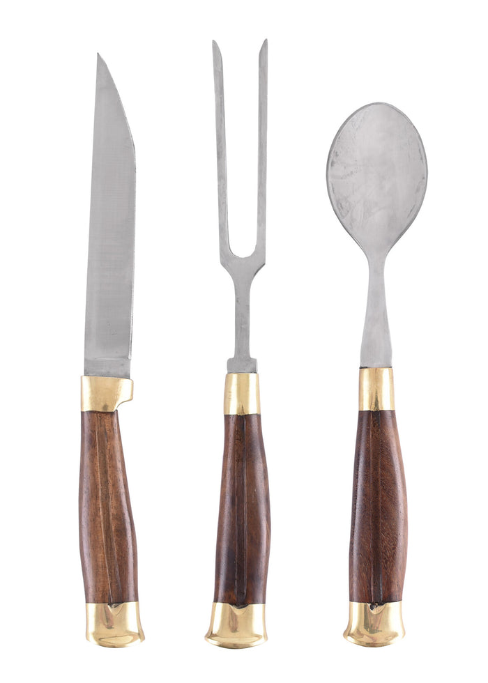 Wooden cutlery set with pouch, stainless steel