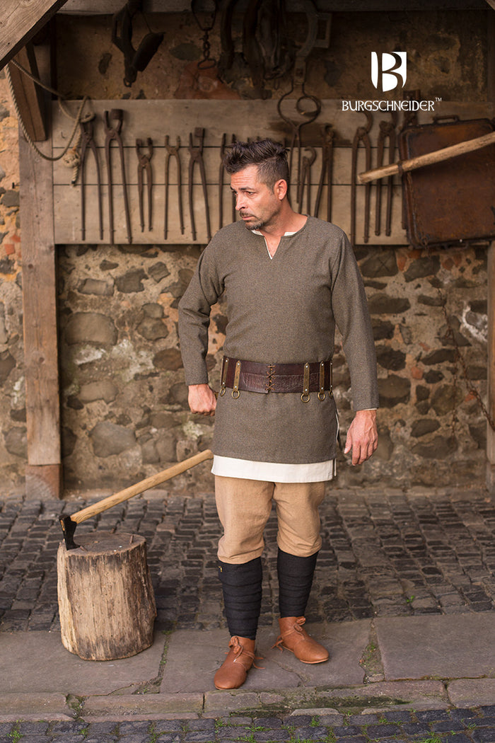 Viking tunic Tyr, olive gray, wool blend, herringbone