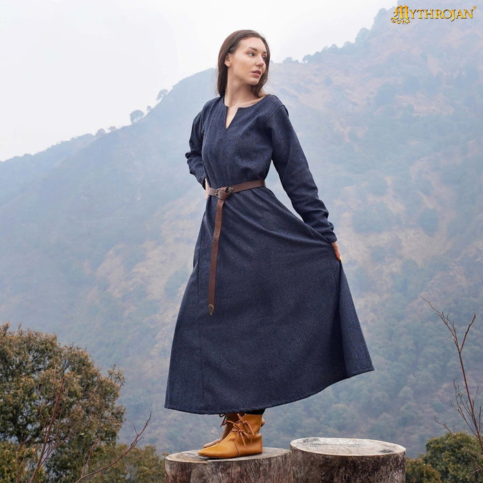 Viking dress Sigrun, diamond twill, wool mix, blue-black