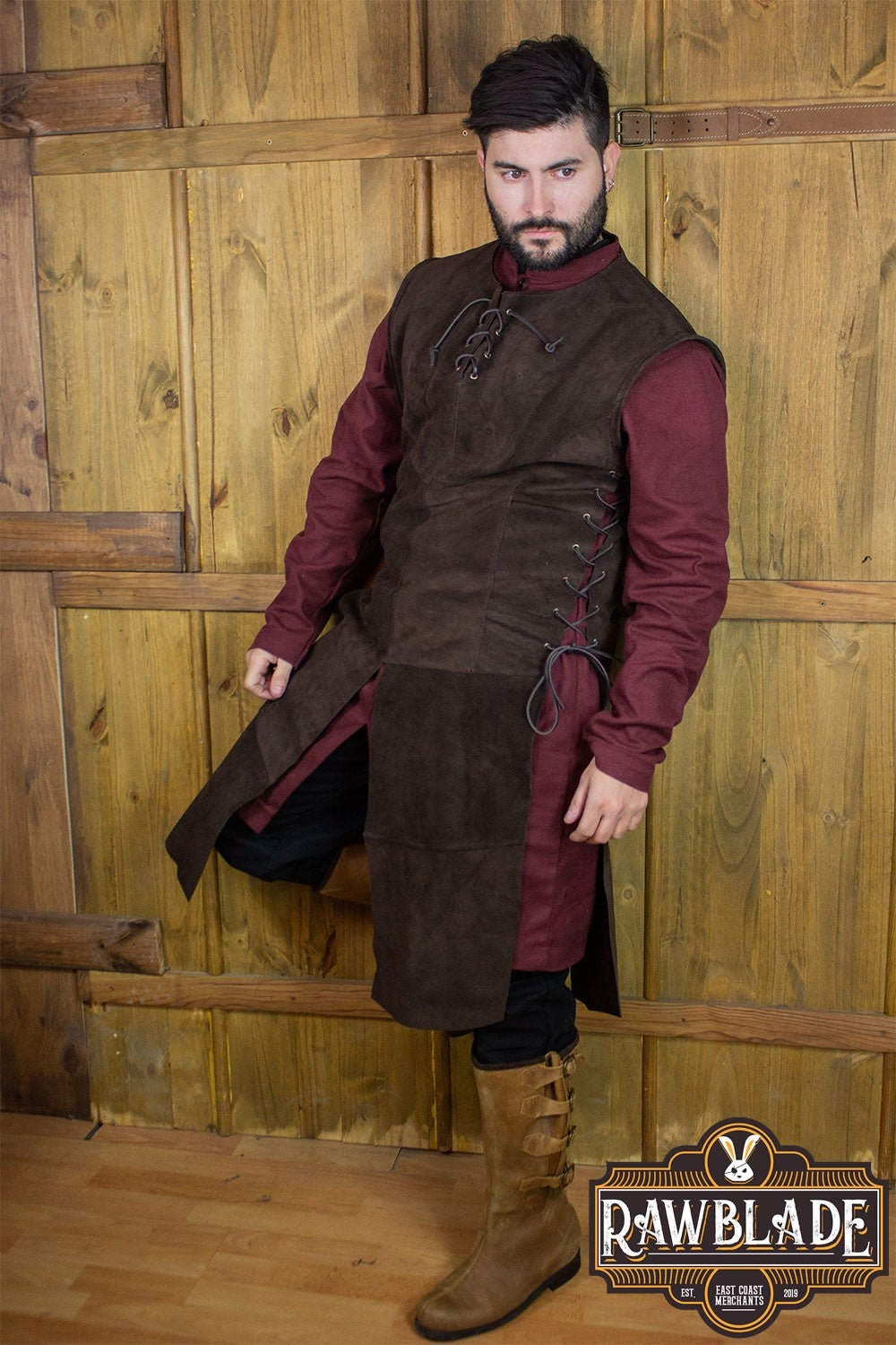 Split leather tabard John, brown