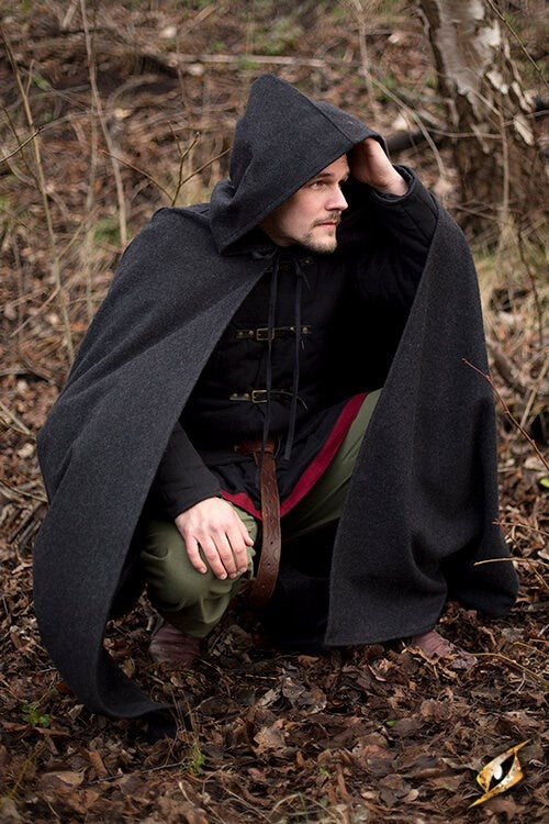 Capa de lana con capucha, gris