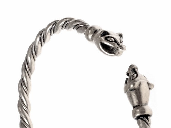 Viking bracelet with weasel heads, silvered bronze