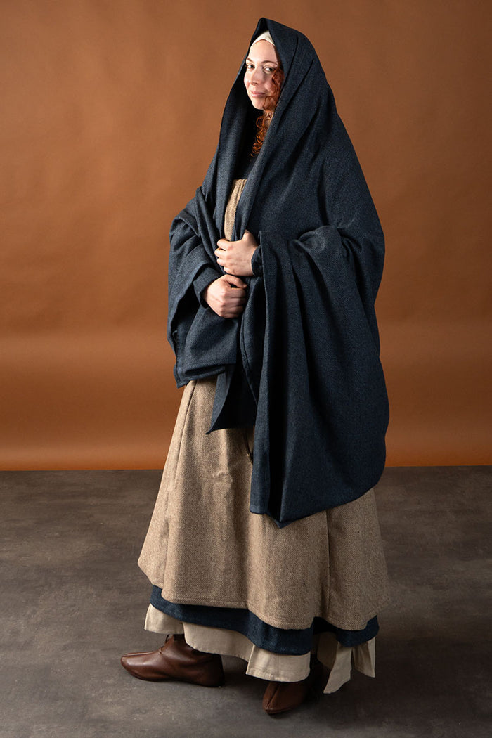 Viking cloak Hjalmar with diamond twill, wool, blue-black