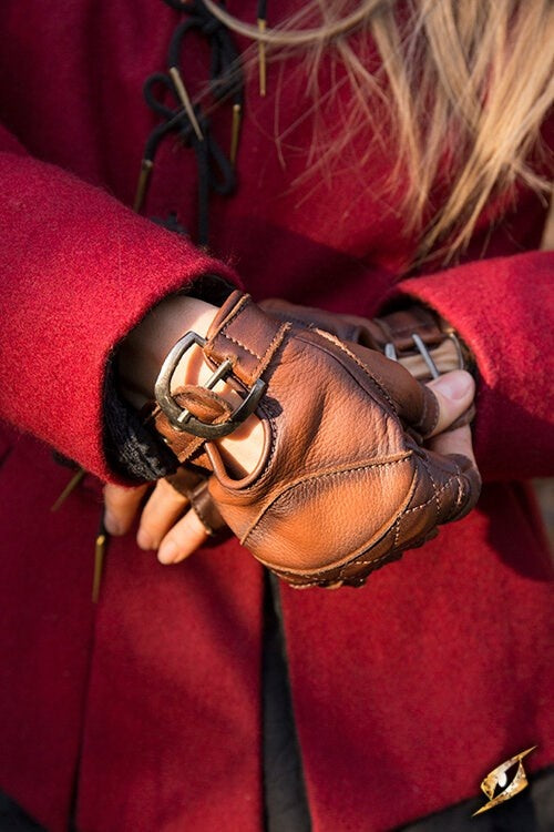 Leather fingerless gloves, brown