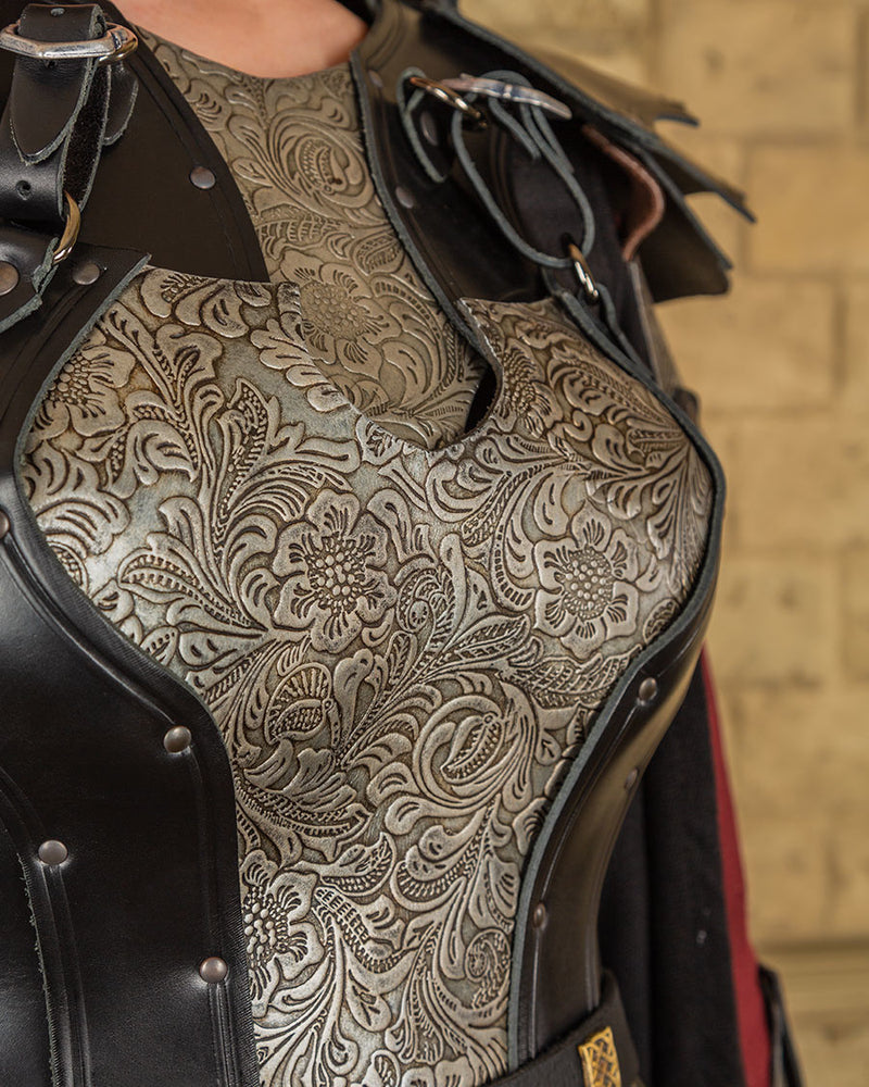 Leather ladies armor Morgana, black-silver