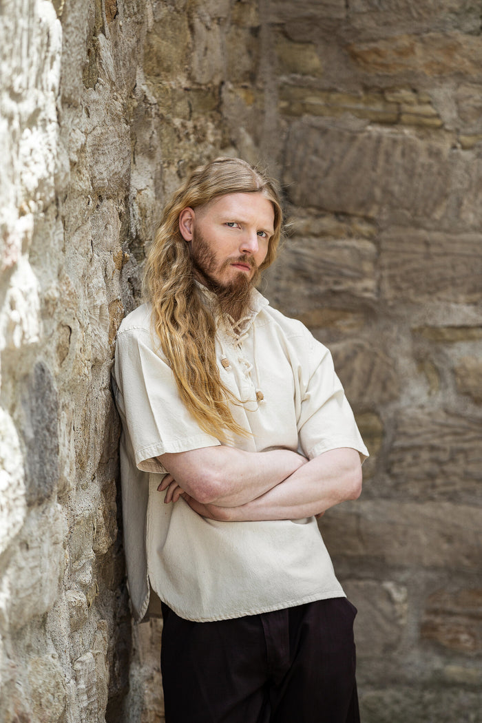 Medieval shirt with short sleeves, natural