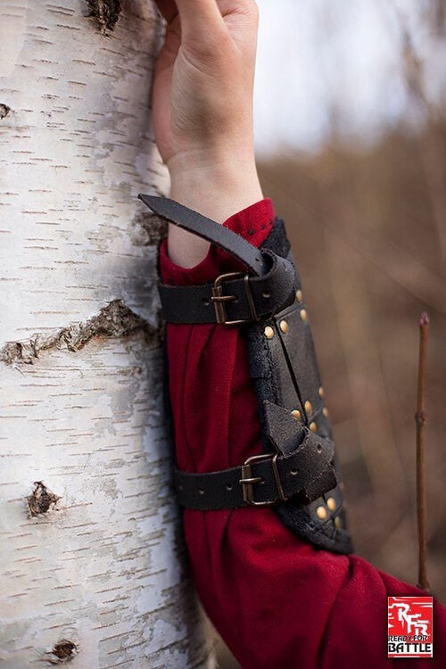 Fighter leather bracers, forearm guards, black