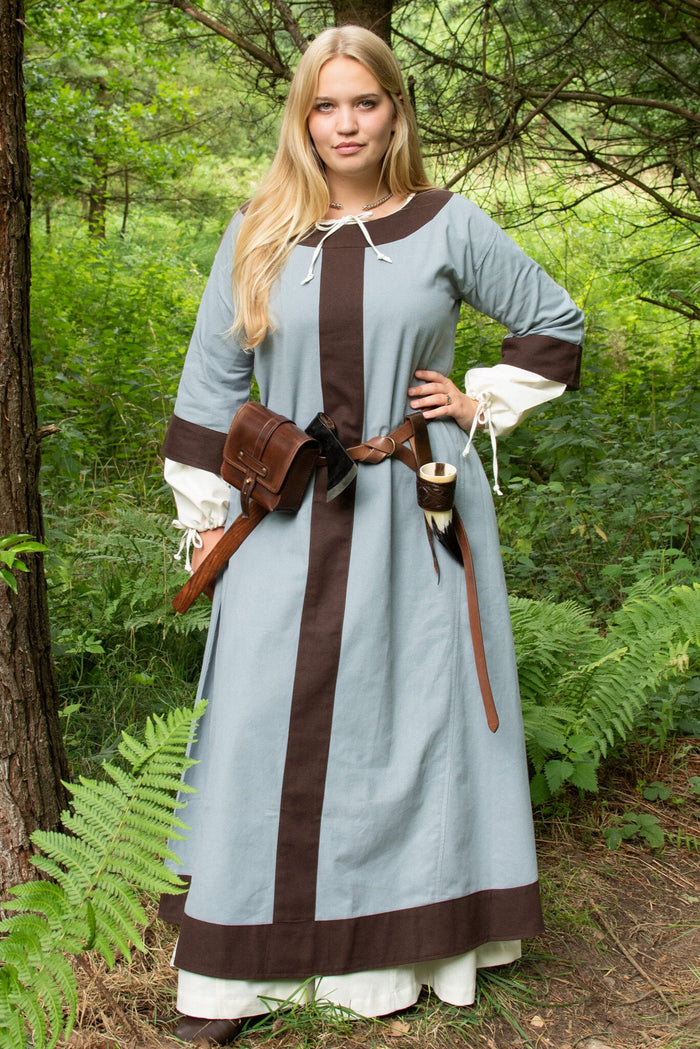 Carolingian dress Clotilde, dalmatica, blue-brown