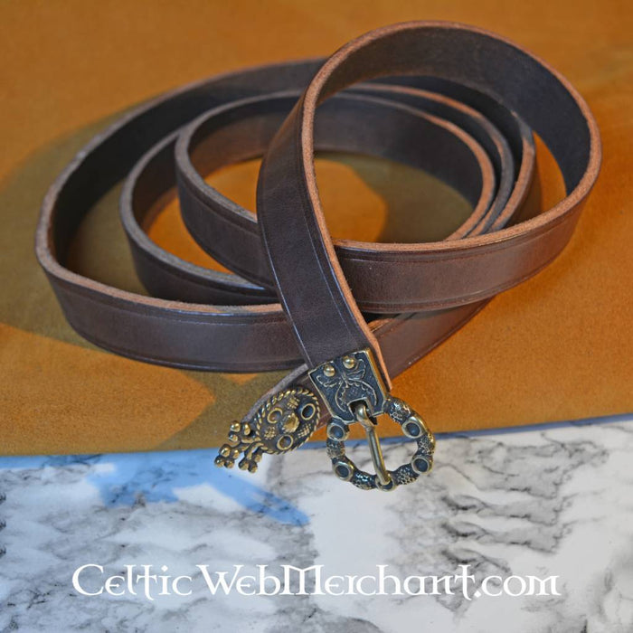 15th century belt with belt end London, brown leather, silvered buckle, 165 cm