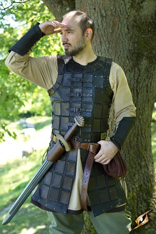 Leather brigandine long, black
