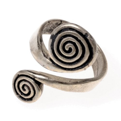 Celtic ring with spirals, silvered bronze