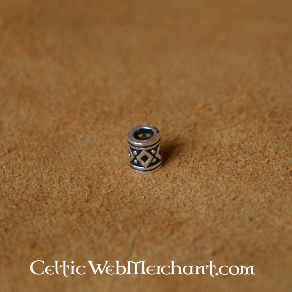 Viking beard bead with lozenge pattern, sterling silver