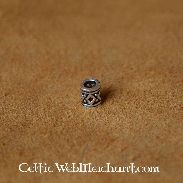 Viking beard bead with lozenge pattern, sterling silver