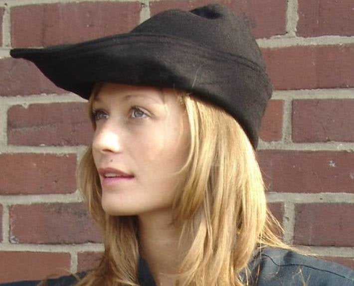 Robin-hat, læder, sort