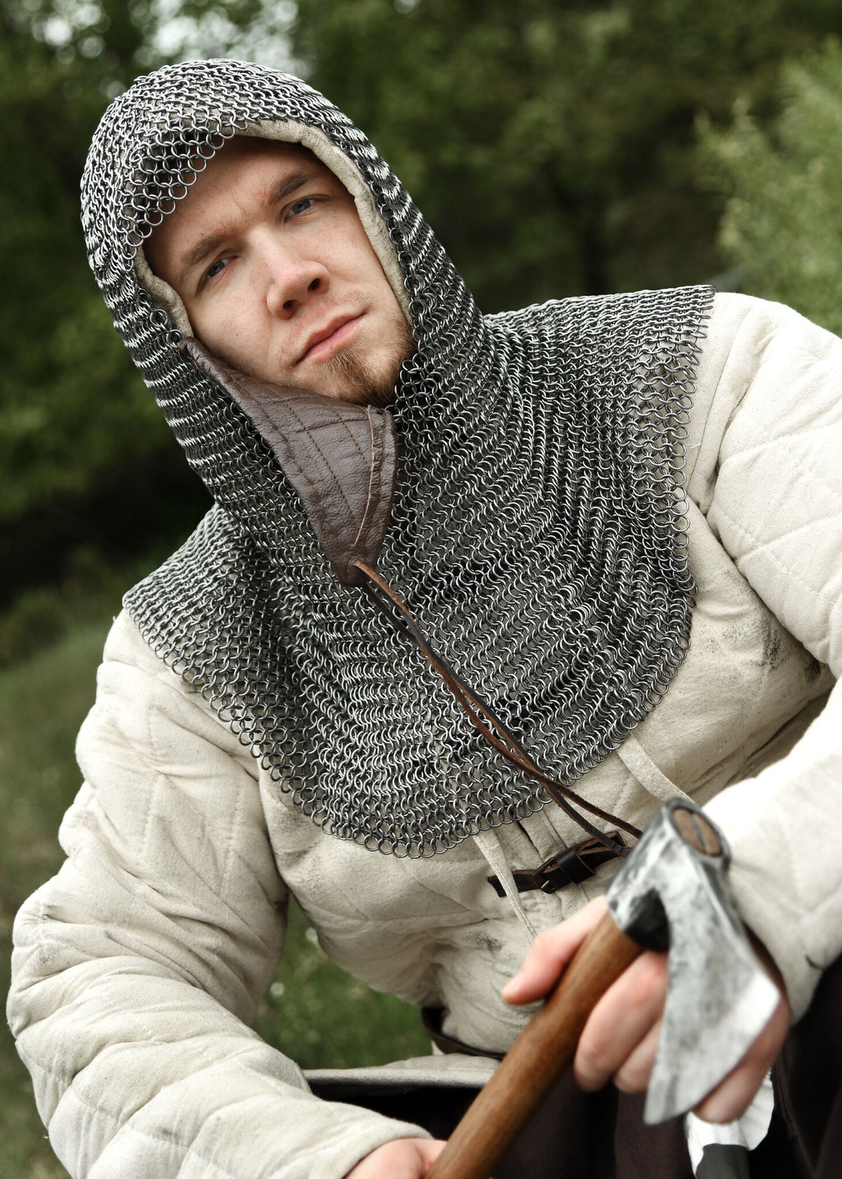 Chainmail coif with triangular ventail, untreated, 8 mm