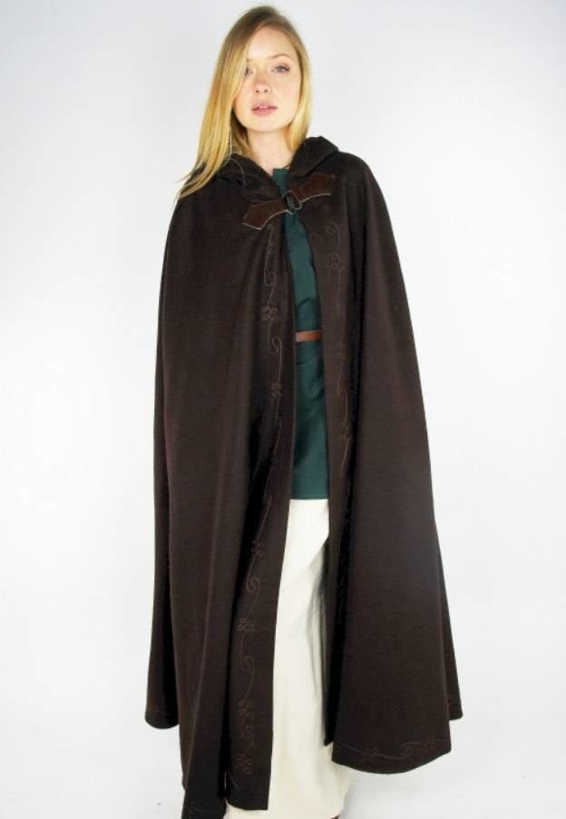 Embroidered cloak Damia with clasp, wool blend, brown