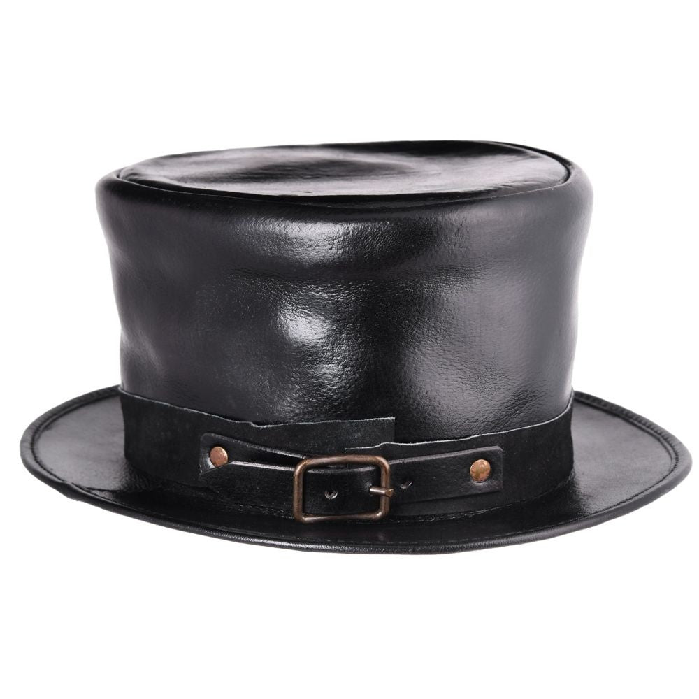 Black leather hat