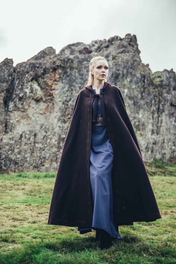 Embroidered cloak Damia, wool blend, brown
