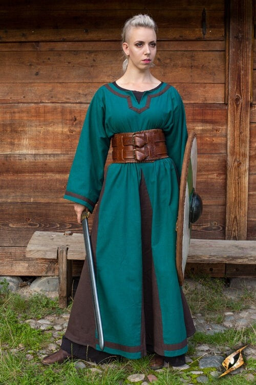 Viking dress Astrid, azure-brown