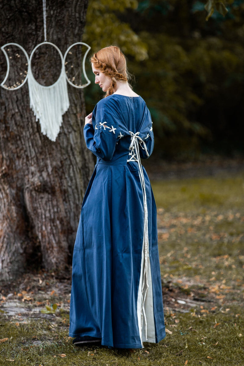 Medieval dress Larina, blue-naturel