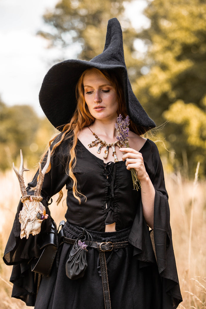 Witch hat, black, wool felt