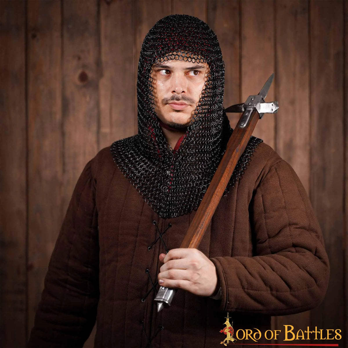 Chainmail coif, black, unriveted round rings