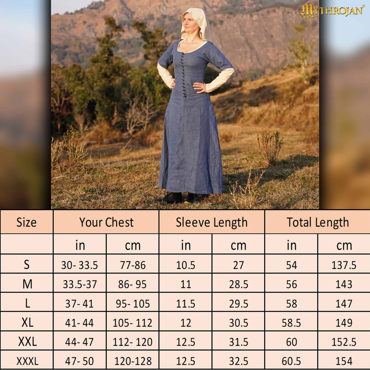 15th century cotehardie, linen, blue
