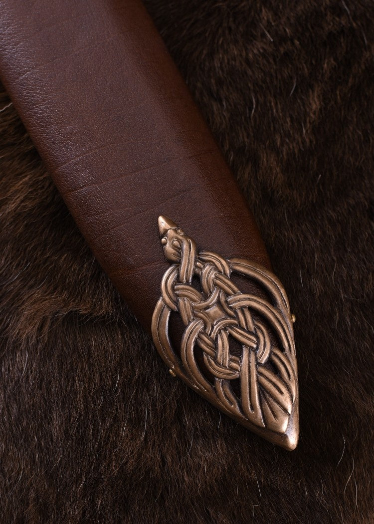 Viking sword island Eigg damascus steel, leather grip, semi-sharp