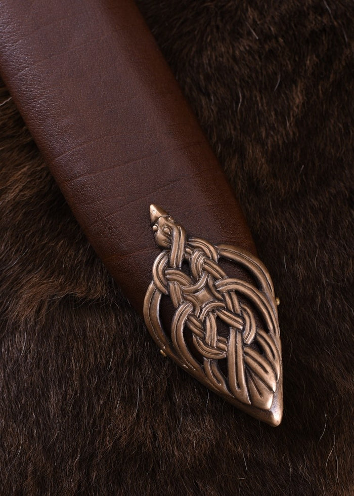 Viking sword island Eigg damascus steel, leather grip, semi-sharp