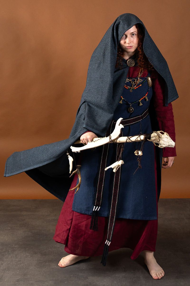 Viking cloak Hjalmar with diamond twill, wool, blue-black