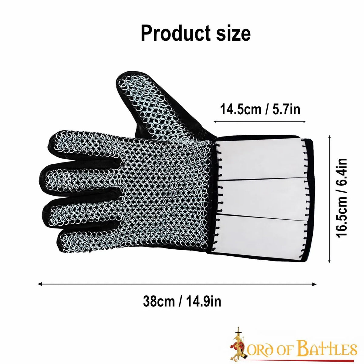 Chain mail gloves with steel plates, butted, 6 mm