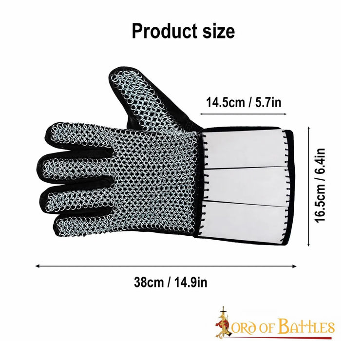 Chain mail gloves with steel plates, butted, 6 mm