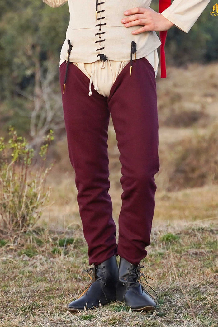 Medieval chausses, wool, dark red