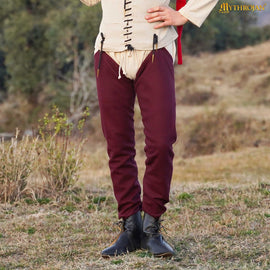 Medieval chausses, wool, dark red