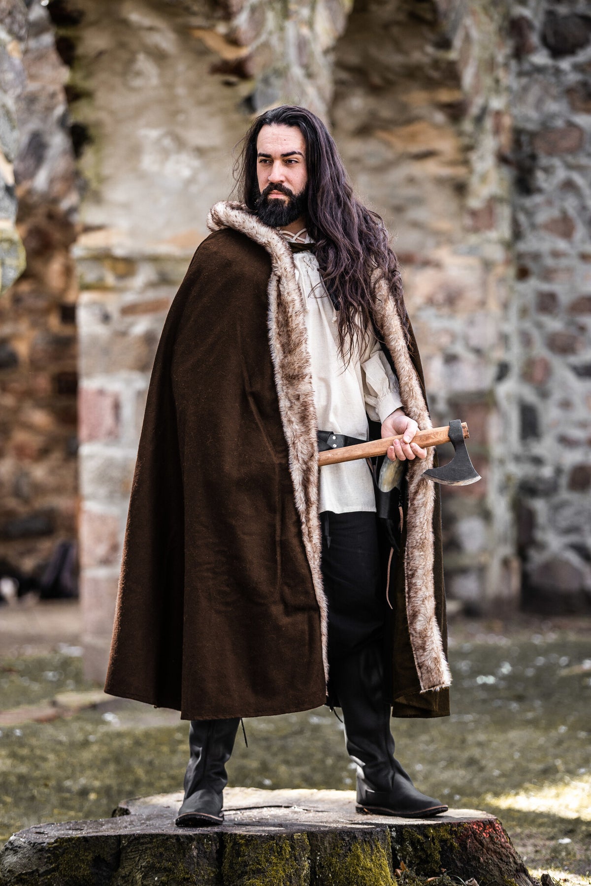 Viking cloak Fjell, brown, wool mix