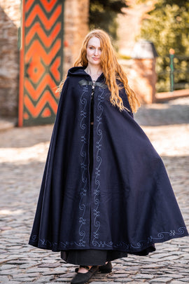 Embroidered cloak Damia with clasp, wool blend, blue