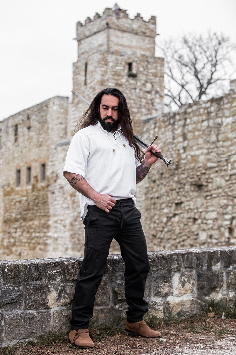 Medieval shirt with short sleeves, white