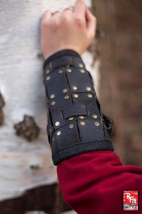 Fighter leather bracers, forearm guards, black