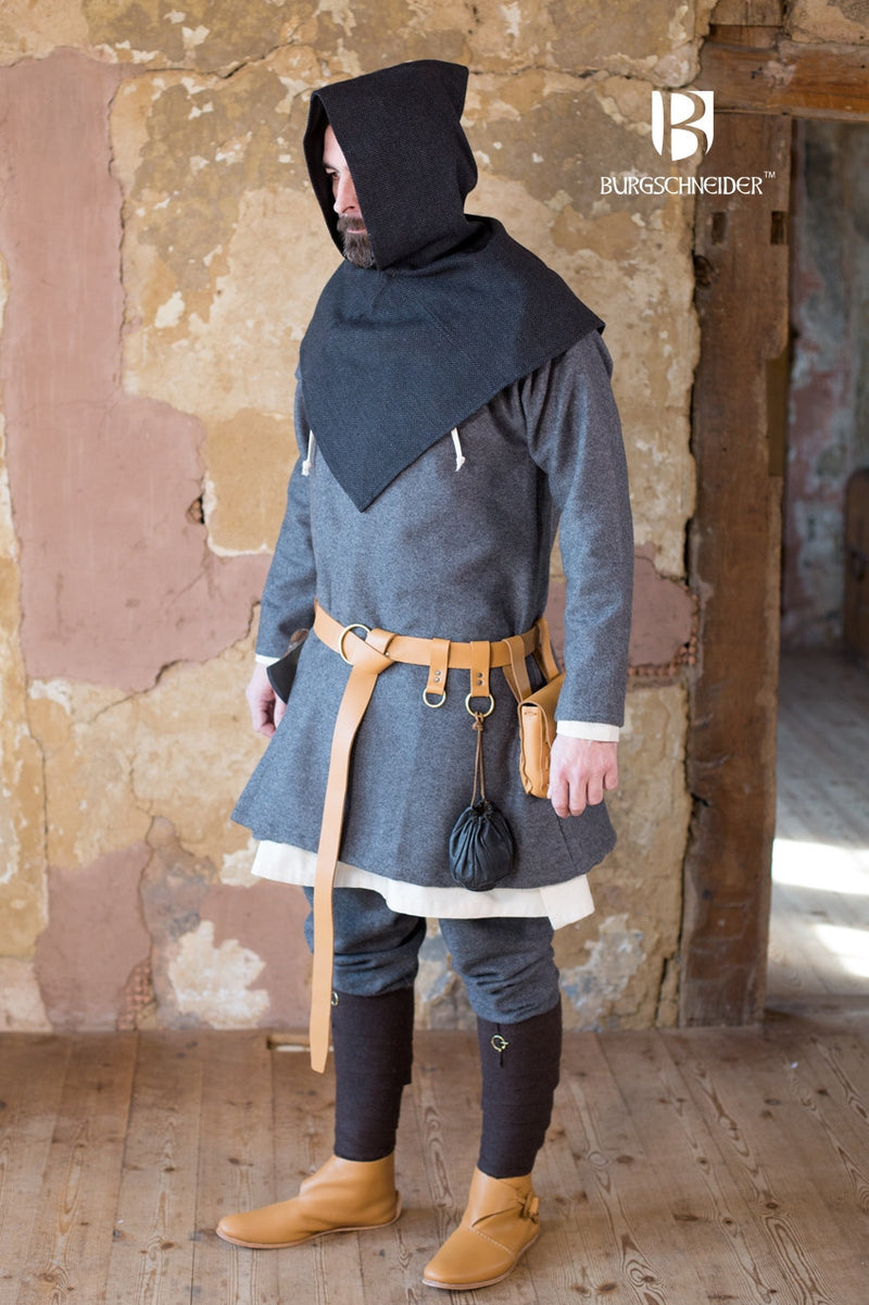 Chaperon herringbone motif Knud, black grey, wool mix