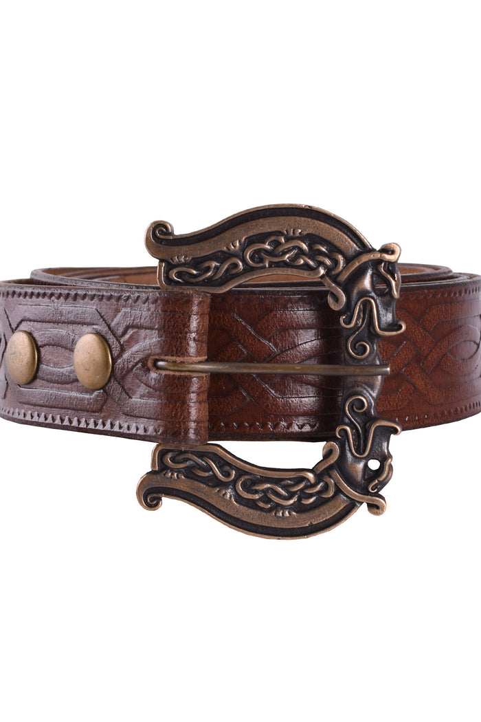 Celtic leather belt, 170 cm, brown