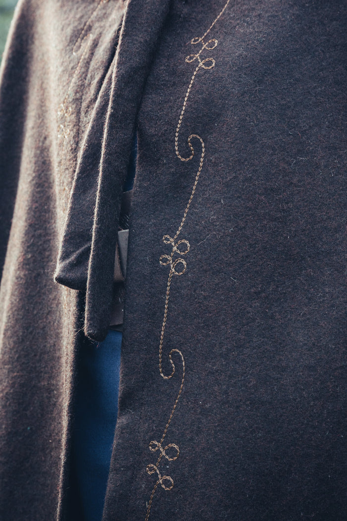 Embroidered cloak Damia, wool blend, brown