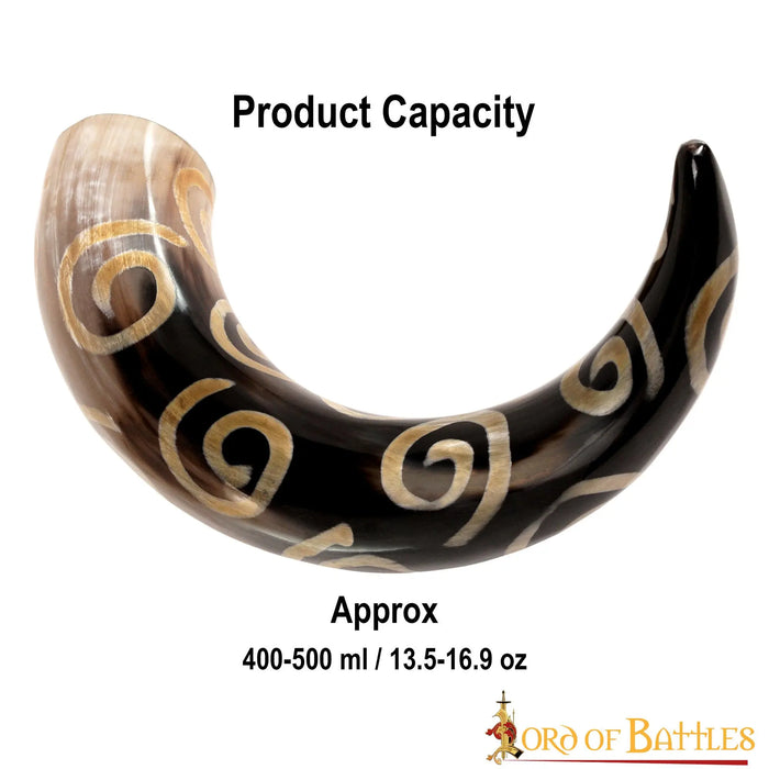 Prehistoric drinking horn with spiral motifs, 300-500 ml