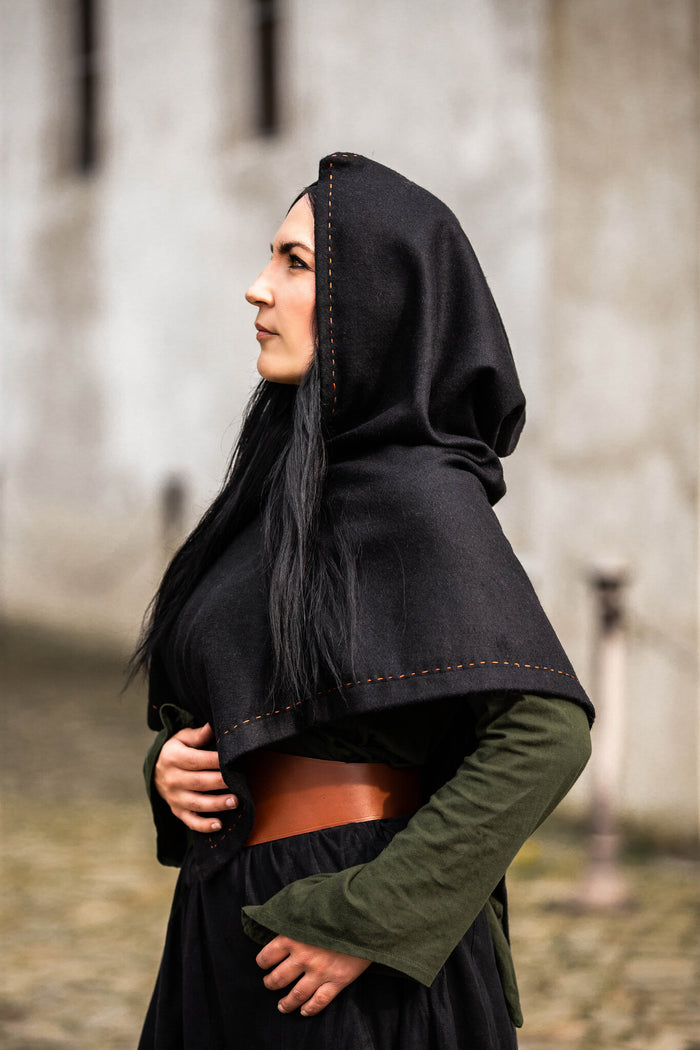 Skjoldehamn hood Halfdan, black, wool mix