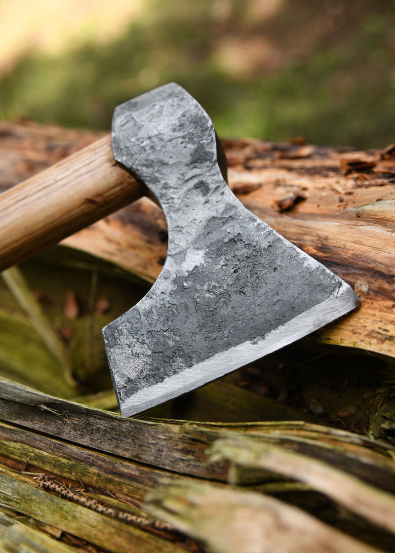 Vikingbijl, handgesmeed staal, type D, semi-scherp